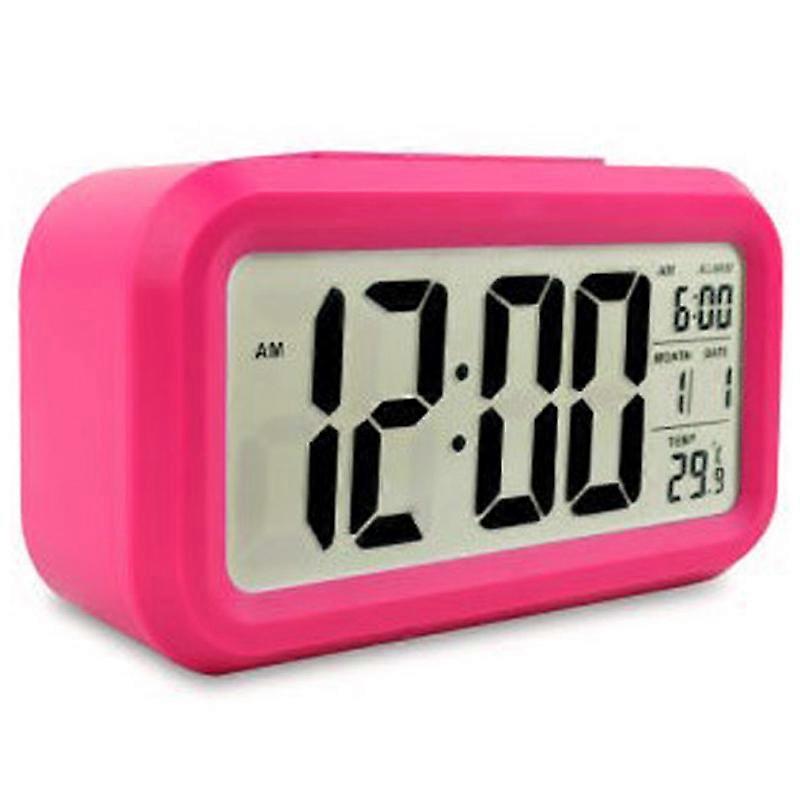 Digital Snooze No Tick Alarm Clock Desk Bedside LCD Display Backlight Calendar Battery Powered Clock