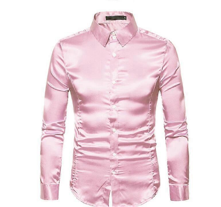 Men's Casual Solid Colour Shiny Long Sleeve Shirt