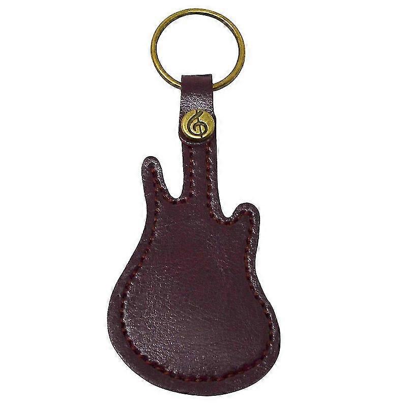 Guitar Pick Holder Leather Keyring Keychain Case Mini Guitar Shape Plectrum Case Bag(2pcs)