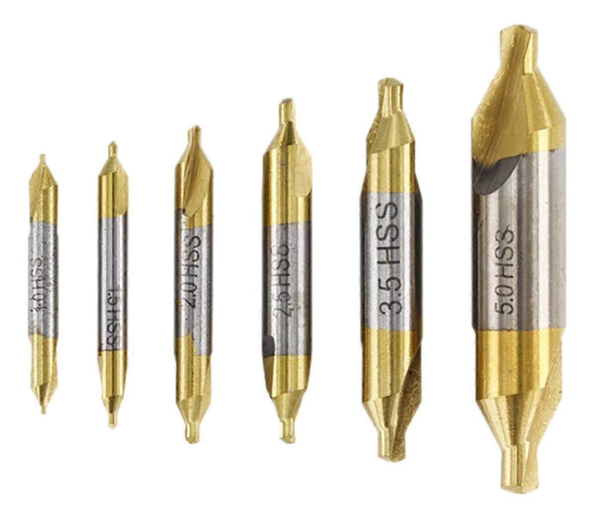 Centering Drill Set,Lathe Tool,HSS Centering Drill Set 1.0-5.0 mm(Titanium plated on both ends)(6pcs)