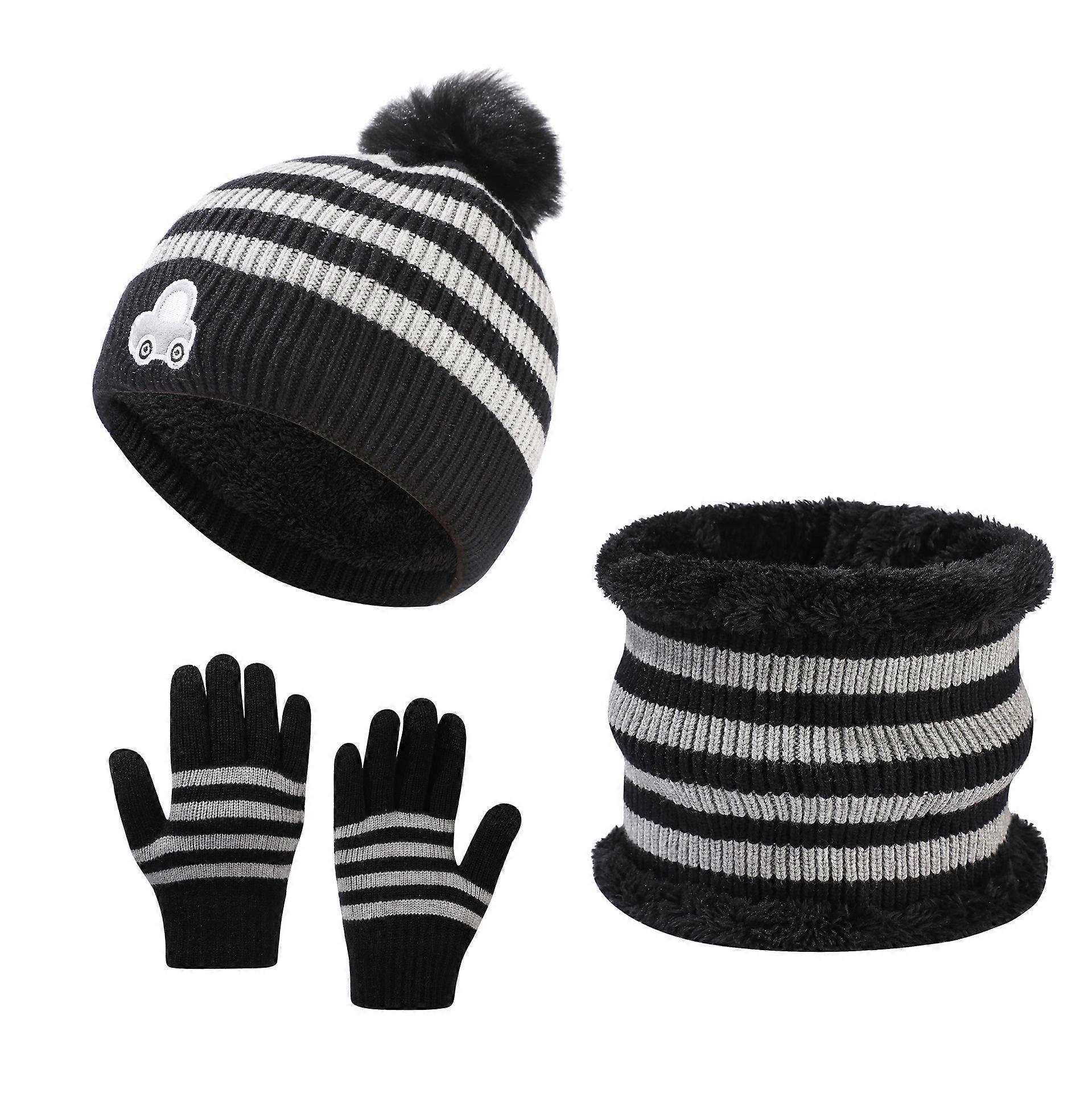 Ensemble chapeau et écharpe en velours à la mode automne et hiver gants en fil filé de base bonnet tricoté chaud écharpe rayée