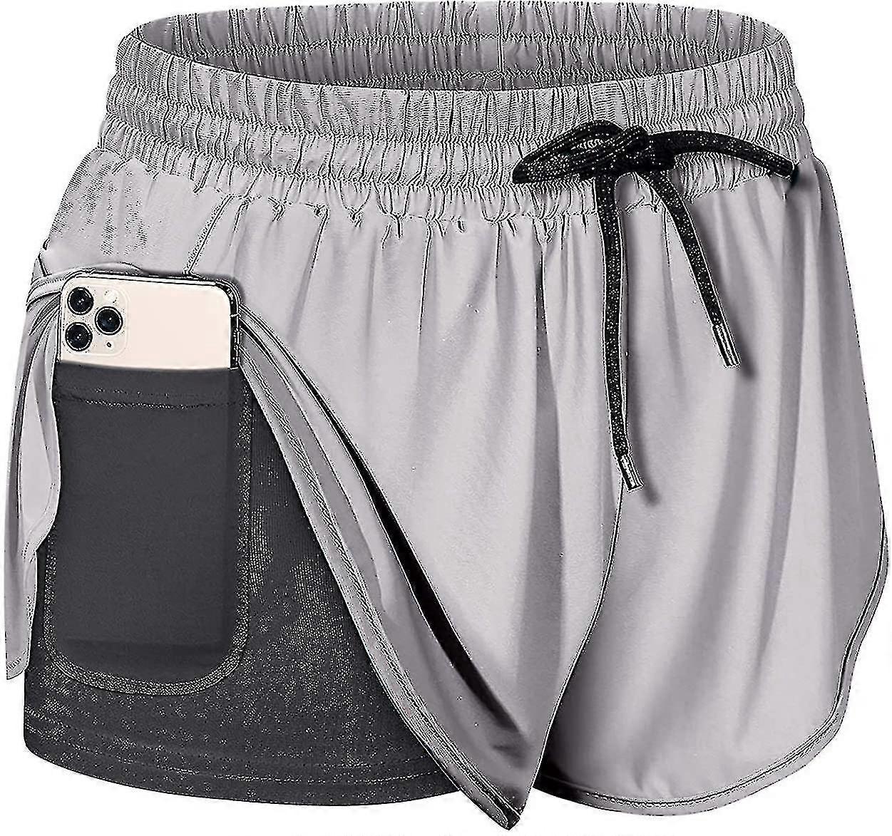 Women Drawstring Waist Athletic Running Shorts With Liner Inner Pocket$womens Double Layer Drawstring Elastic Waist Athletic Shorts With Pockets$women
