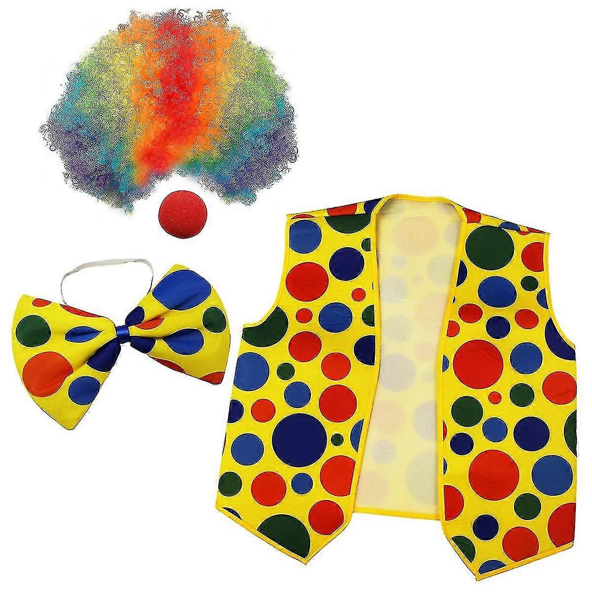 4 Pack Clown Costume-Clown Nose Clown Wig Bow Tie And Vest For Cosplay Party Carnivals Dress Up R
