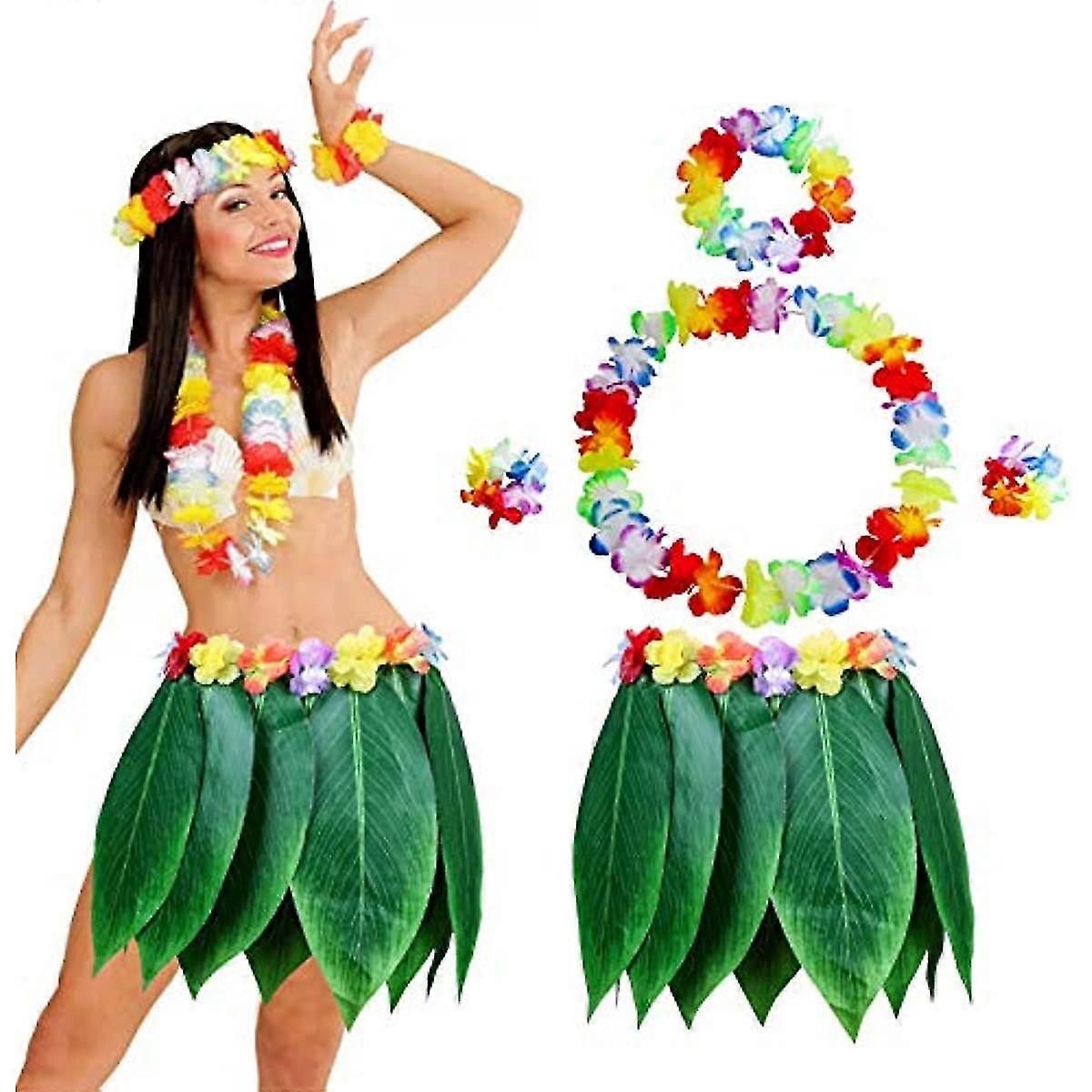 Yesier Hula Grass Jupes pour adultes et femmes avec leis à fleurs