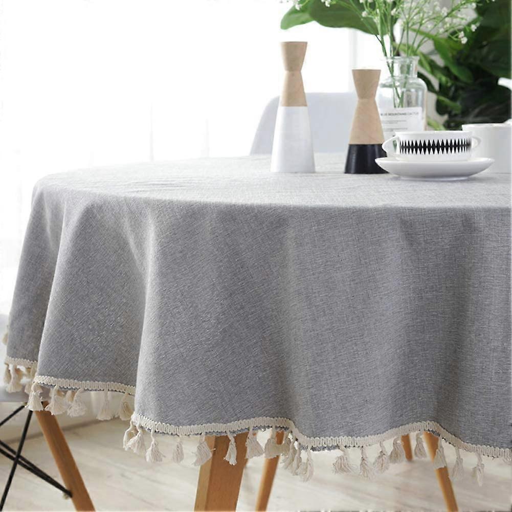 Washable Solid Color Tassel Tablecloth Cotton Linen Dust-Proof Table Cover For Kitchen Dinning