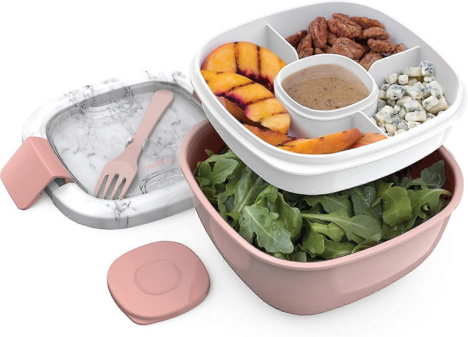 Bentgo Salad - Stackable Lunch Container with Large 54-oz Salad Bowl, 4-Compartment Bento-Style Tray for Toppings, 3-oz Sauce Container for Dressings,