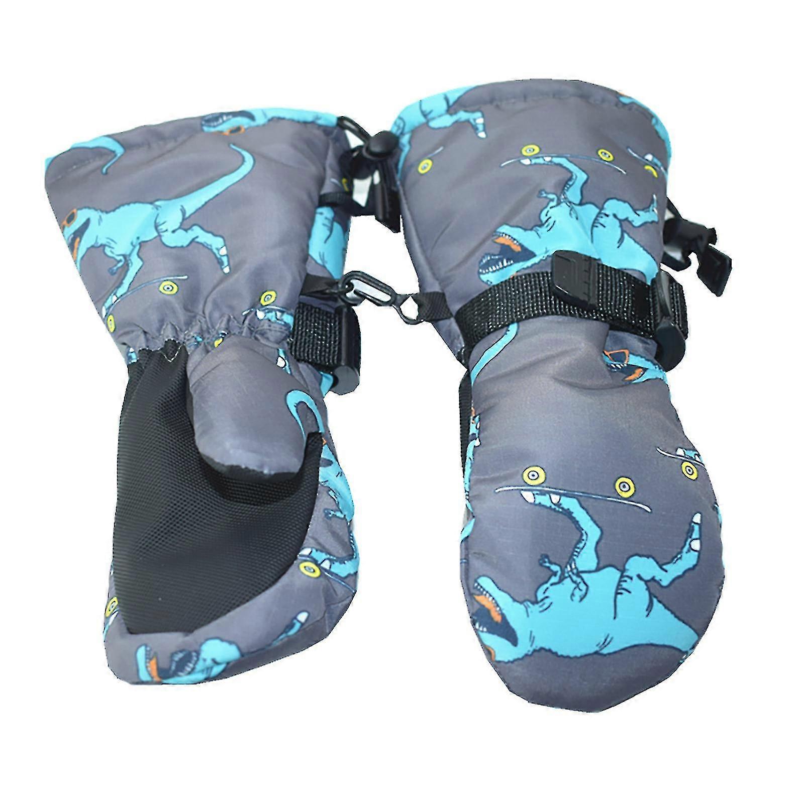 Children's Ski Gloves Cold Non-slip Warm Blue Dinosaur
