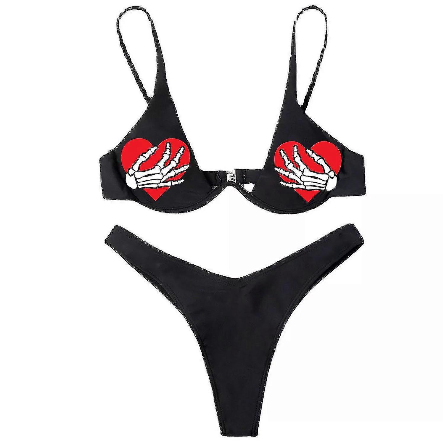 Divertido Bikini Sets Punk Goth Skull Pattern Swimsuit