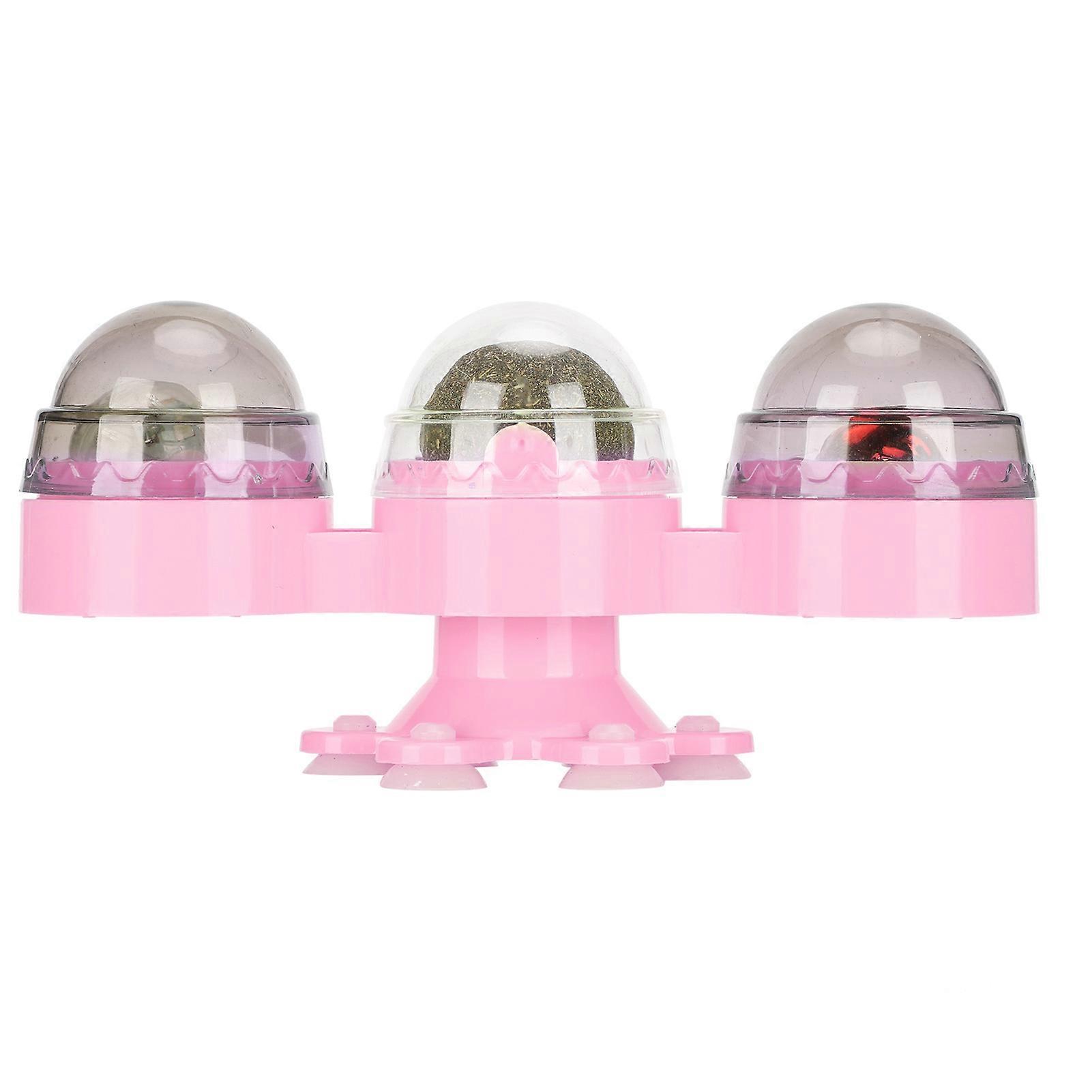 Turntable Interactive Cat Toys Suction Cup Rotatable Windmill Teasing Toy with BellPink