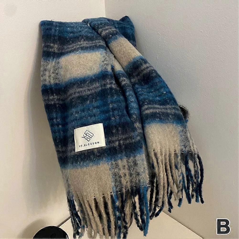 Womens Scarf Warm Winter Soft Striped Tartan Scarves with Tassels Classic Design