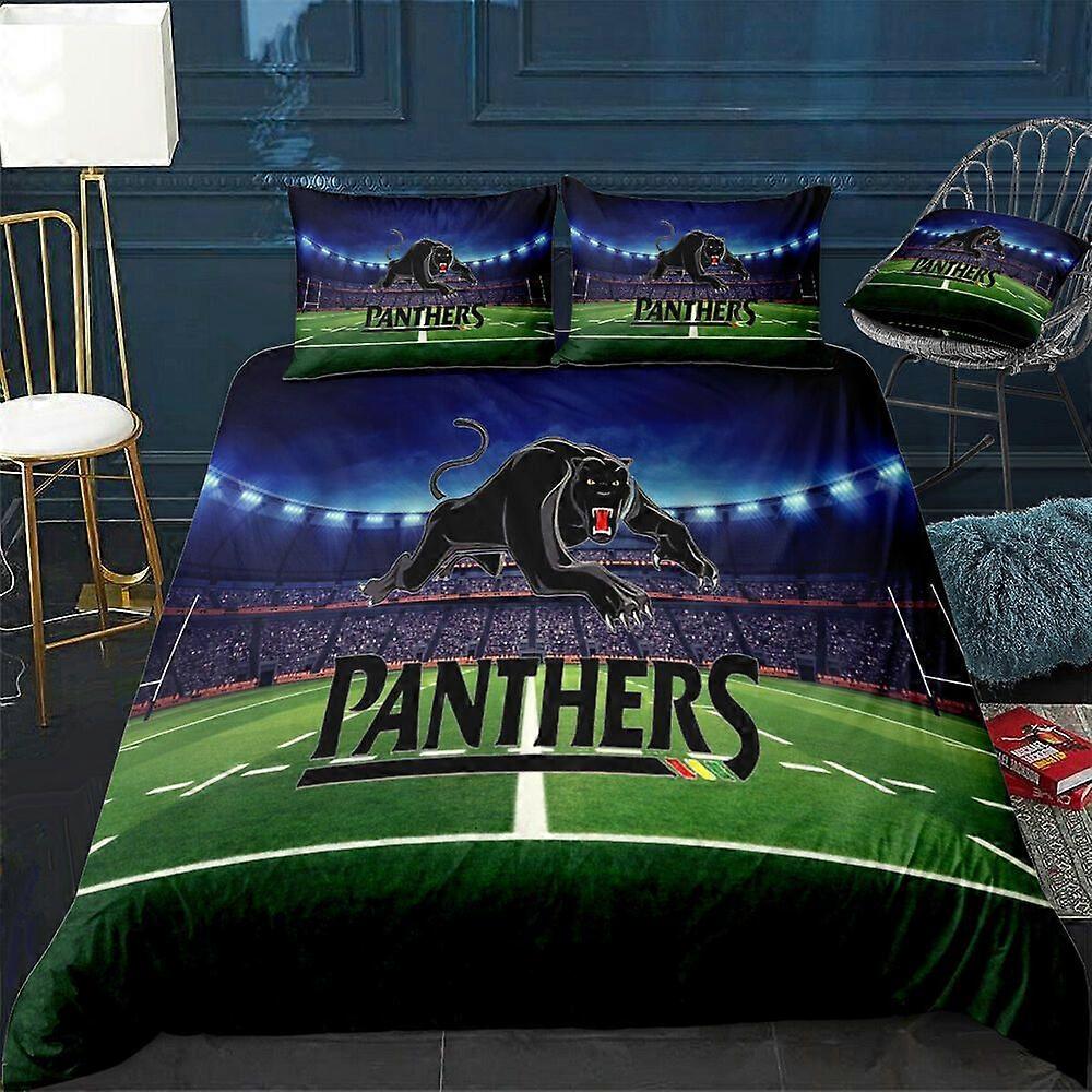 v2603 ملاءات السرير NRL New Penrith Panthers Rugby League Doona / غطاء لحاف غطاء وسادة مشجعي الأطفال هديةمجموعة مفروشات من 3 قطع (1 غطاء لحاف + 2 وسادة) 