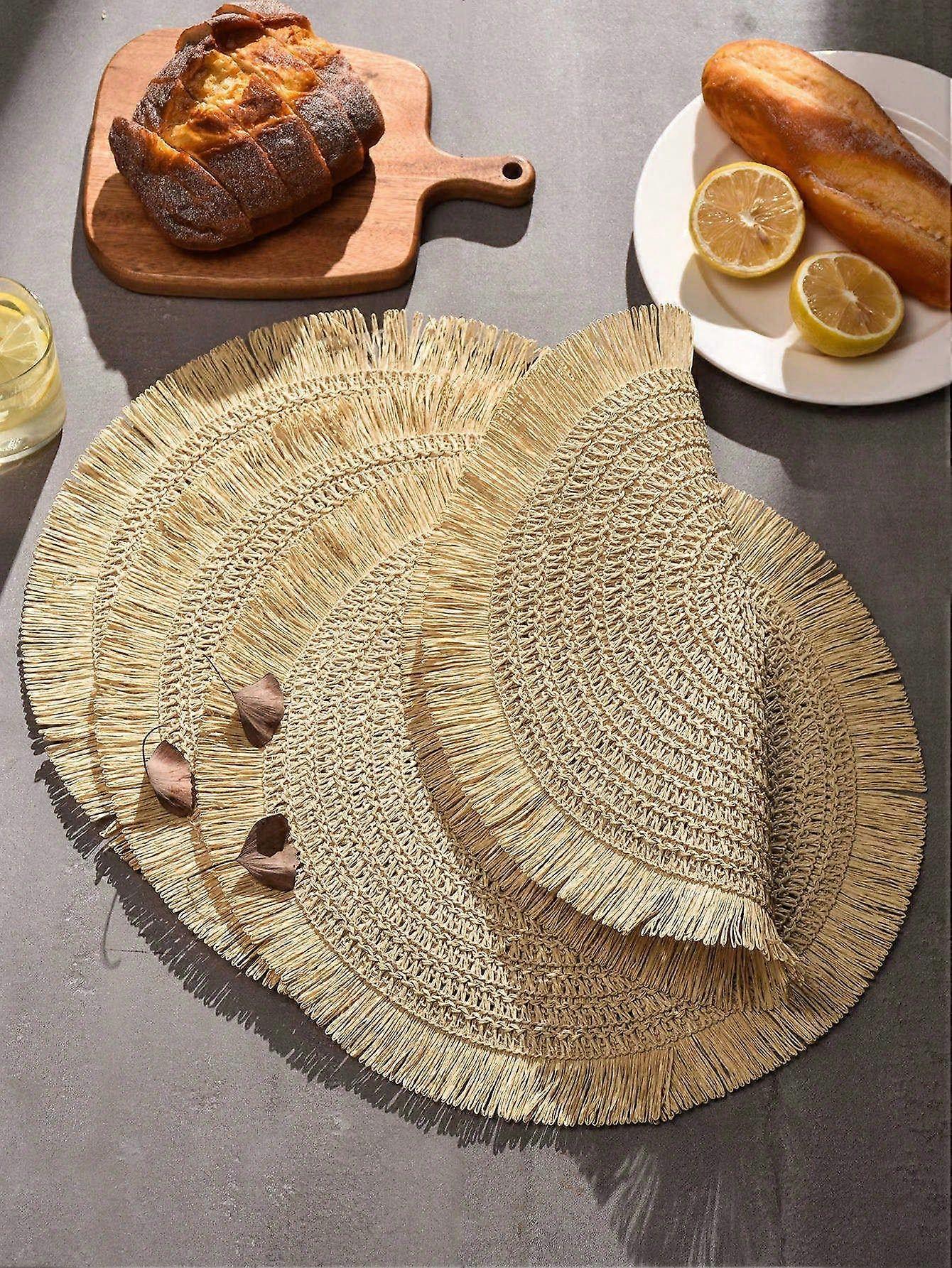 4pcs Tassel Decor Set de table, tissé Design Round Table Mat Pour Table à manger