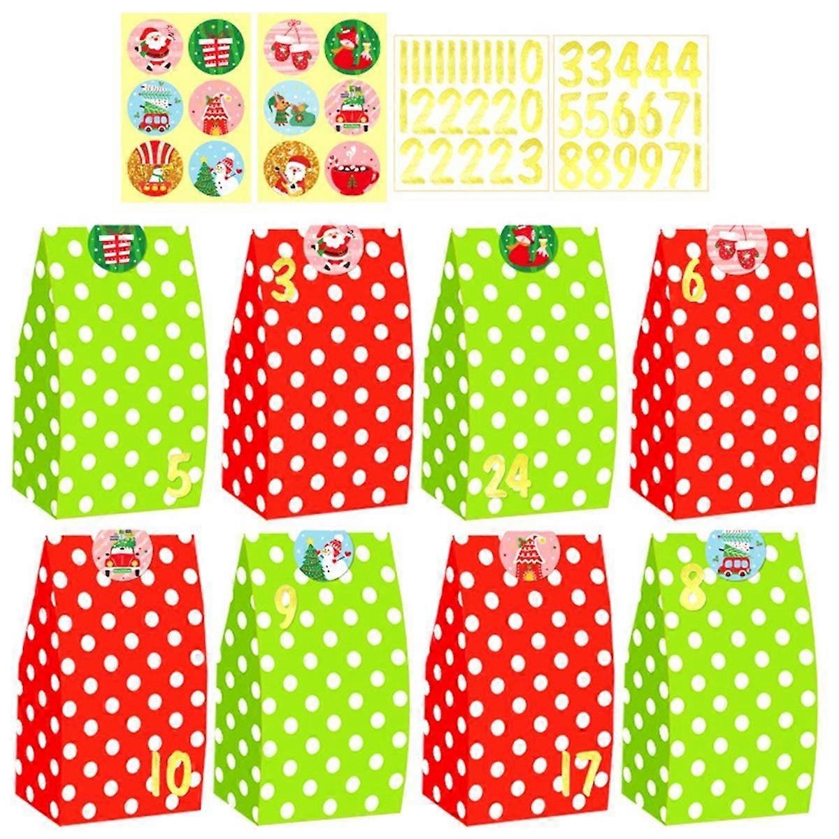 24Pcs Sacs de Noël Sacs de vacances Cadeaux de Noël Sacs Rouge Vert Bonbons Buffet Sacs en papier pour Christ