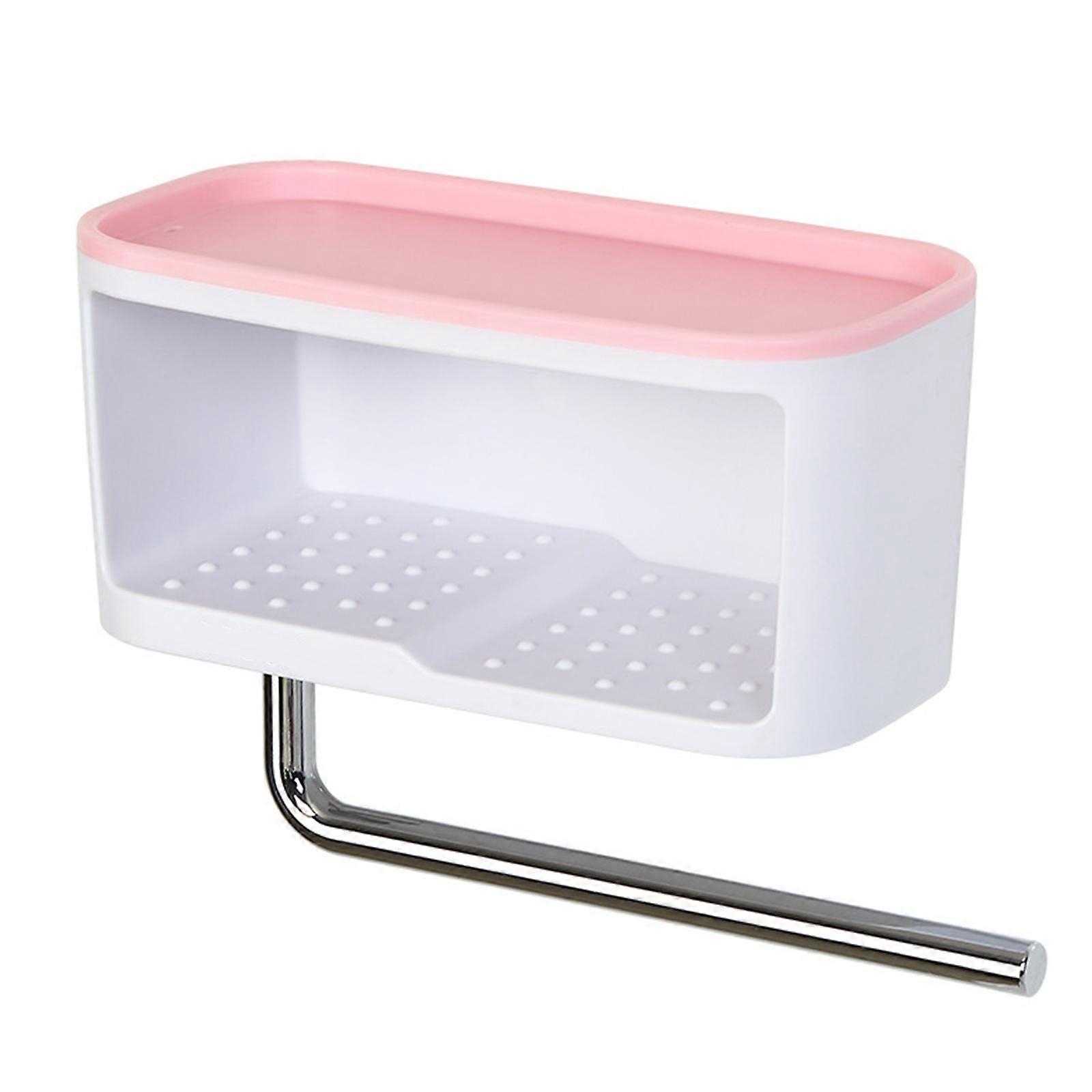 Wall Mounted Double Layer Soap Storage Holder Box with Towel Bar Organizer pink