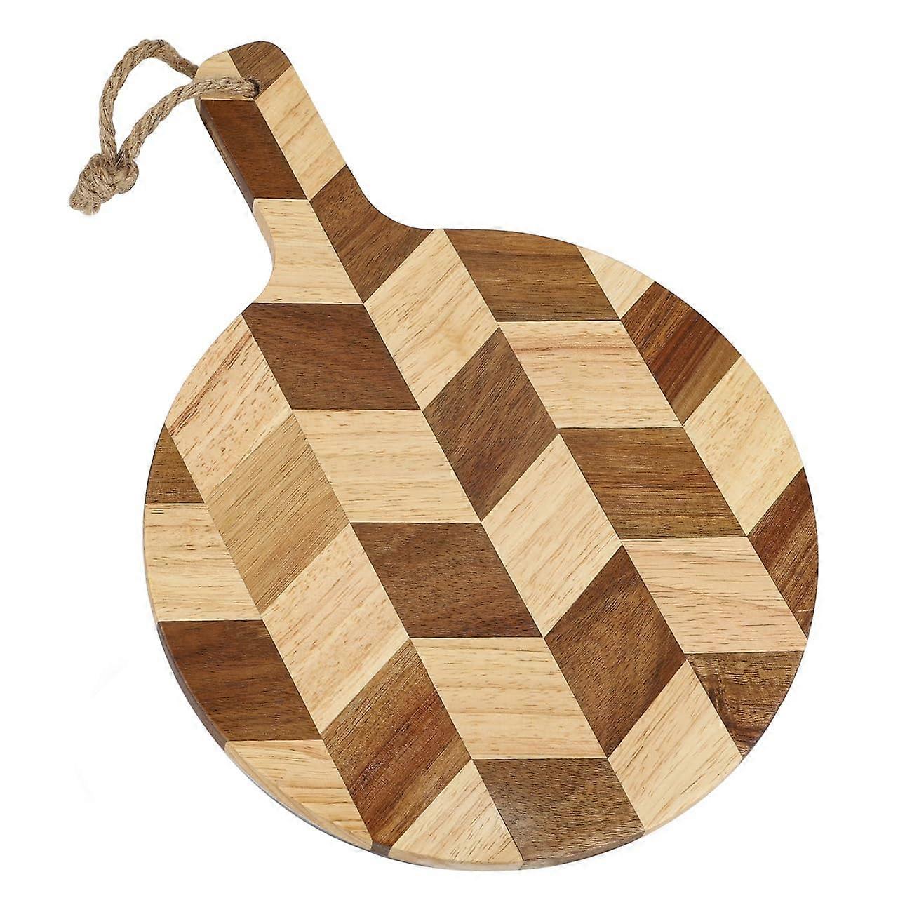 Acacia wood round cutting board with handle for meat cheese vegetables bread decorative reversible serving board 9.85" x 13.75"