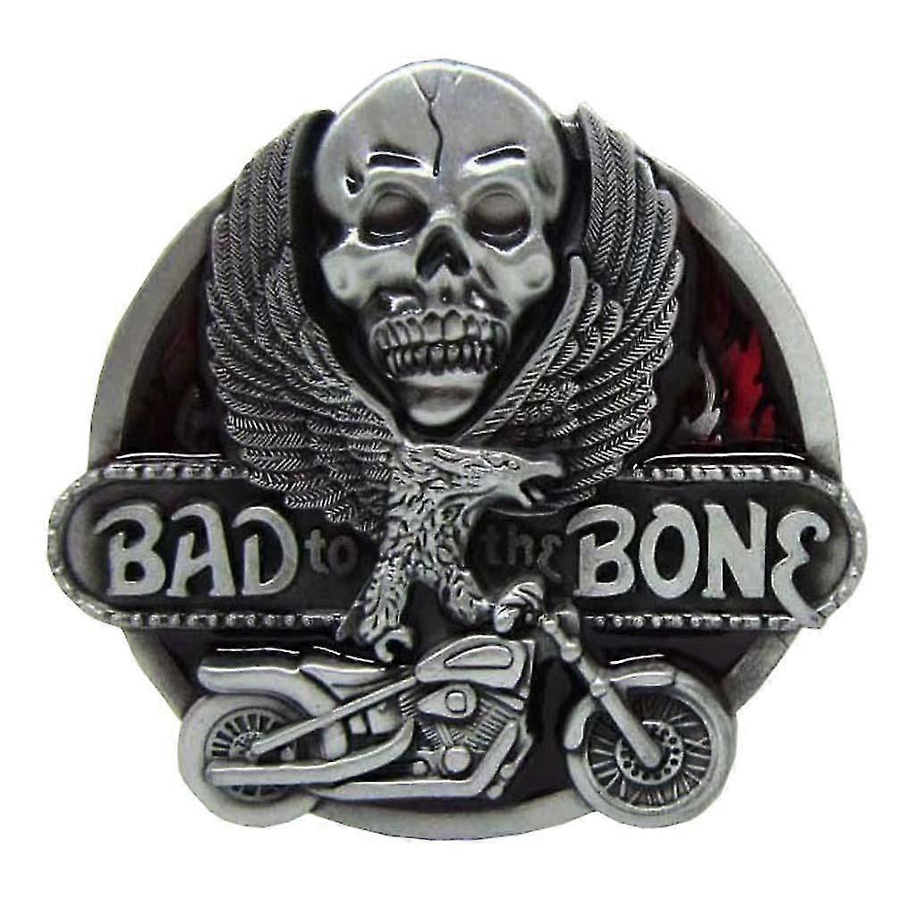 "Bad to the Bone" Skull Flying Eagel Motorcycle Metal Belt Buckle Cowboy