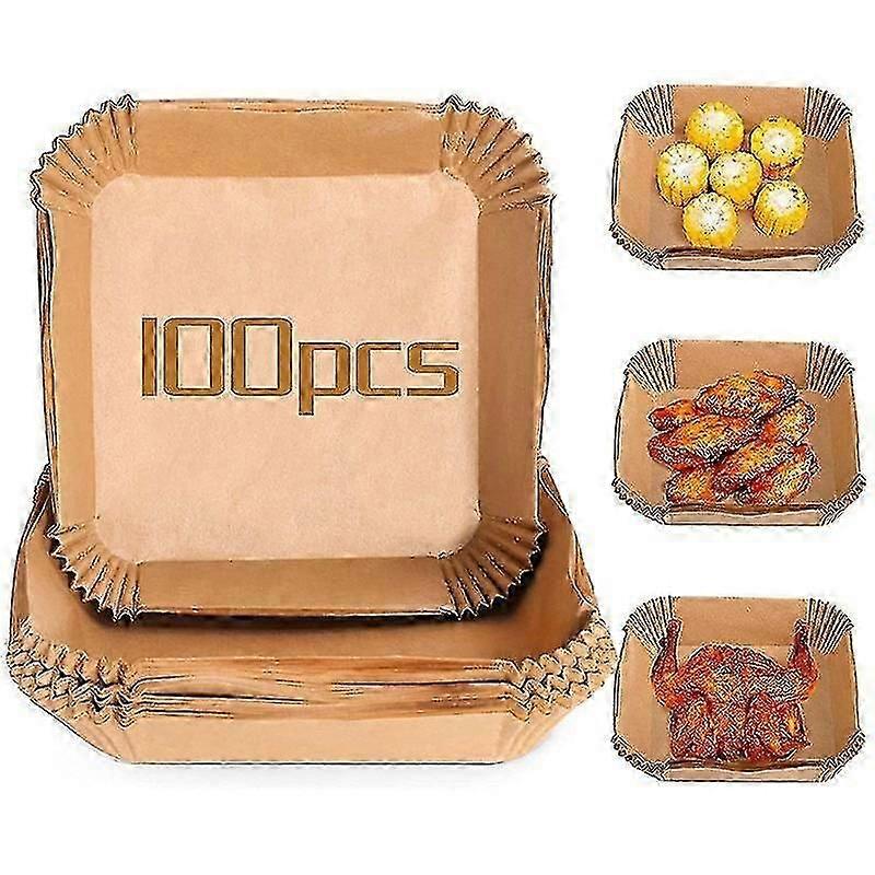 100pcs 에어프라이어 일회용 양피지 라이너 내유성 종이 트레이 논스틱 베이킹 매트 에어프라이어 액세서리 스퀘어