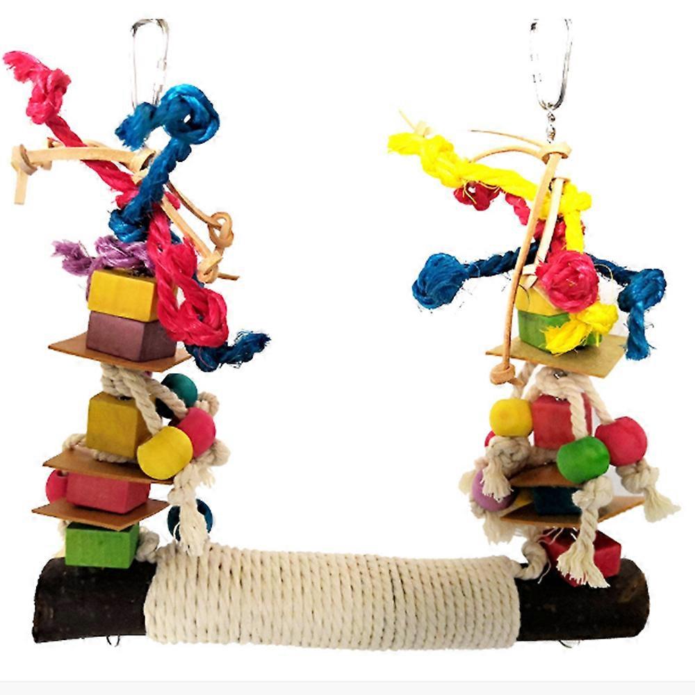Parrot chew toy colorful building blocks cotton rope swing toy bird chew swing toy