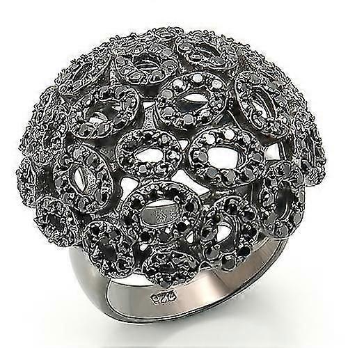 Ruthenium Brass Ring with AAA Grade CZ in Jet for Women Style 0W278