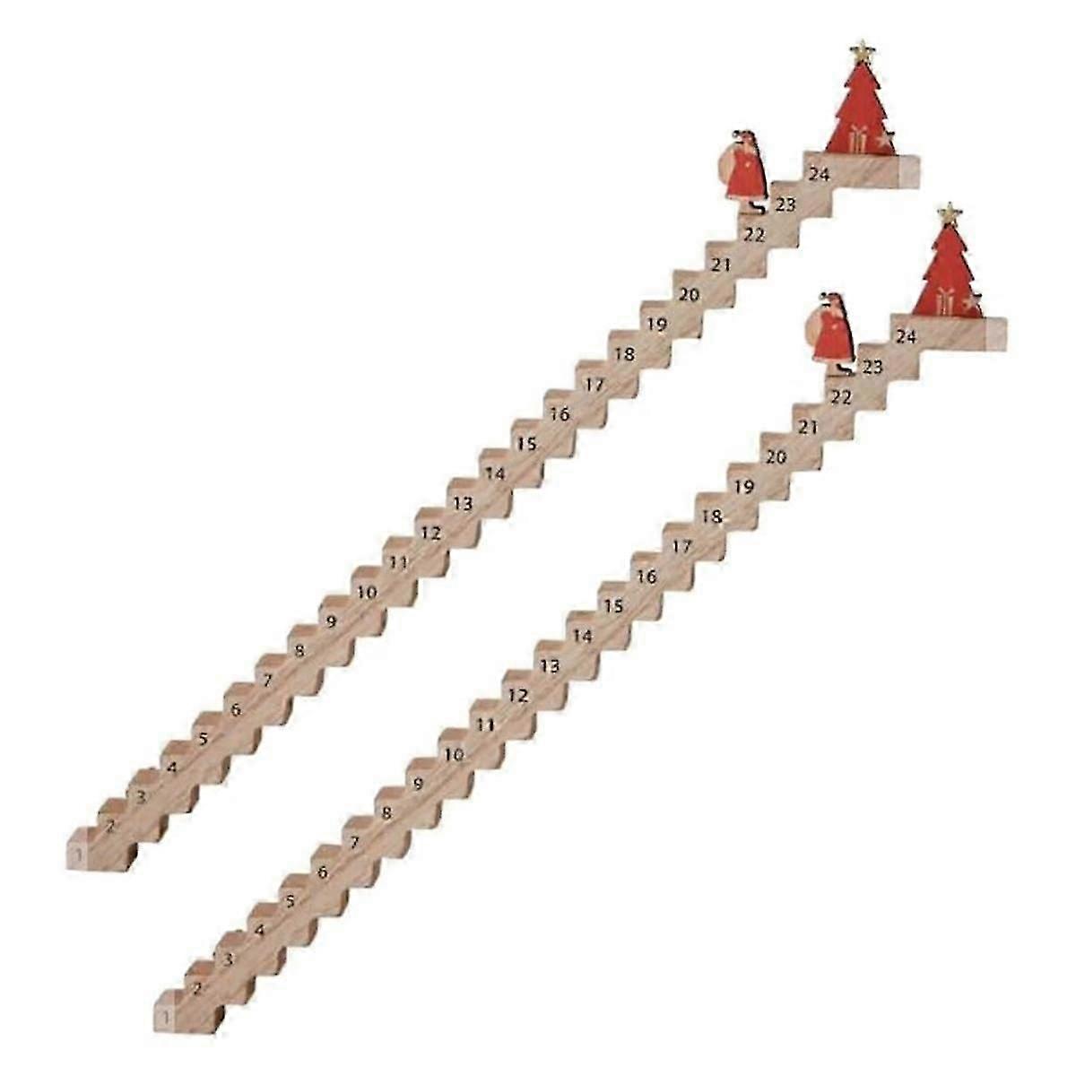 Wood Stairs Climbing Christmas Calendar,Santa'S Staircase Countdown Calendar,Christmas Countdown Decoration(2PC)