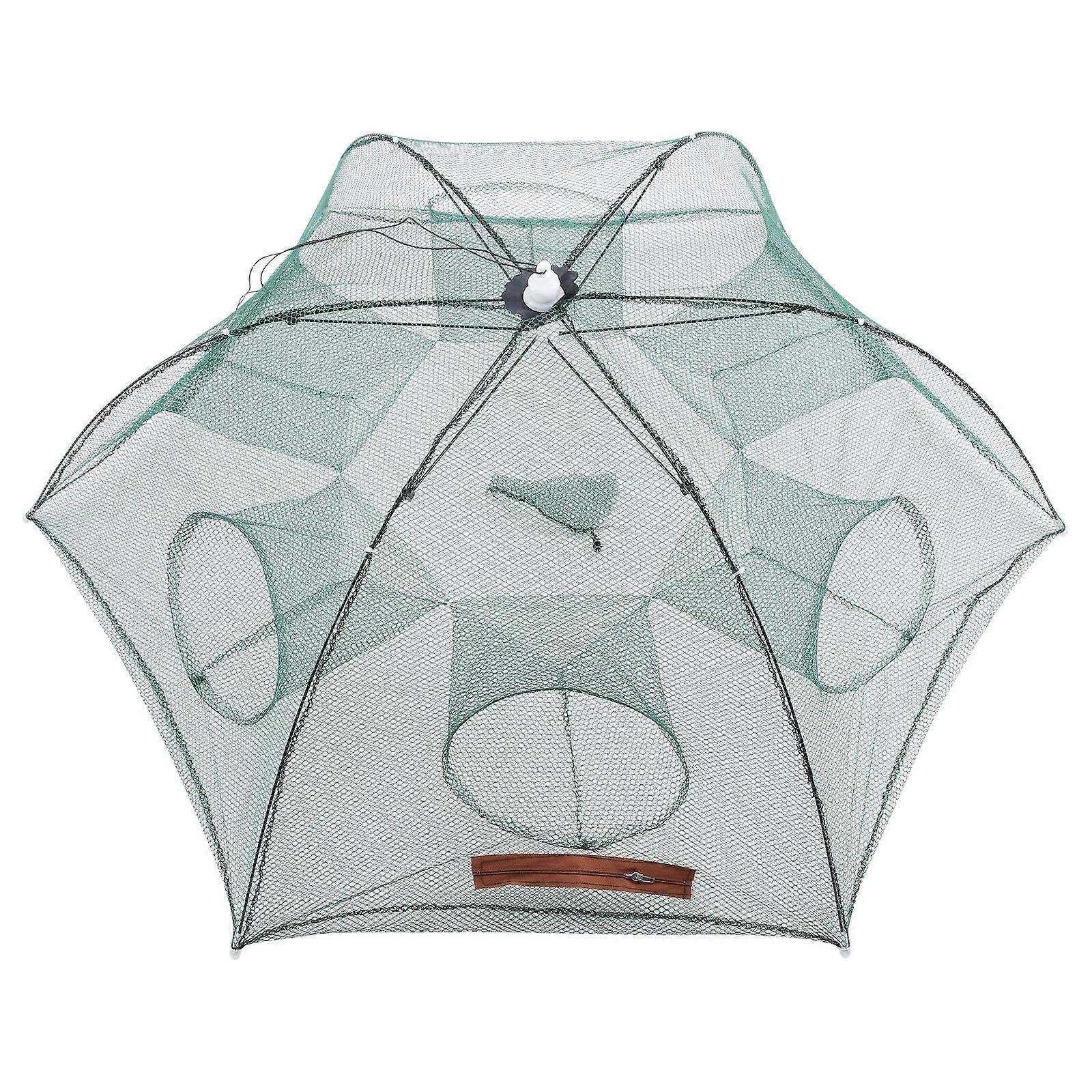 WINOMO Foldable Crab Net Trap Cast Dip Cage Fishing Net for Fish Minnow Crawfish Shrimp Umbrella Design (Six Entrance, Umbrella Head for Random Color)