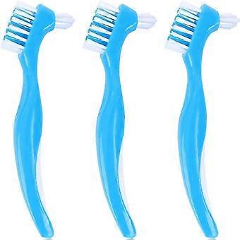 WXHDenture Reinigingsborstel Kunstgebit Verzorgingsborstel Dubbele Kop Ontwerp Voor Reizen (blauw) (3st)