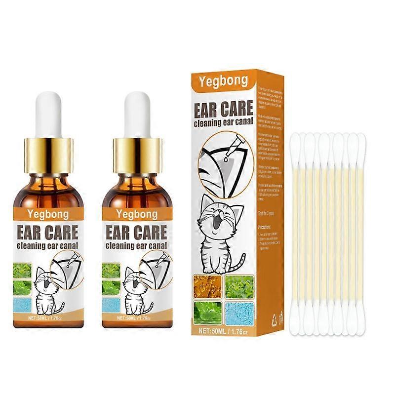 2 قطعة قطرات سوس الأذن ، منظف الأذن للكلاب والقطط ، زيت تنظيف أذن الأليفة ، تنظيف فعال يمنع الحكة مع 10 قطع مسحة قطنية