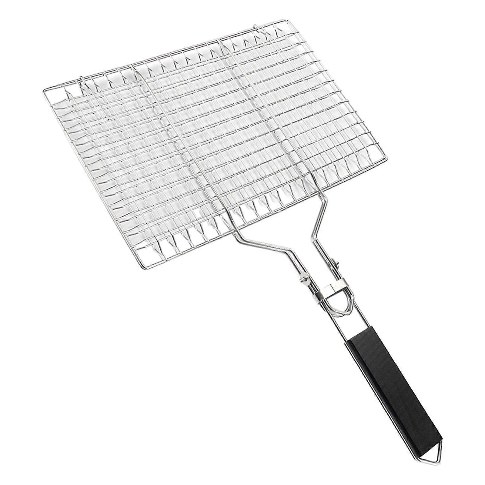 BBQ Basket with Wooden Handle Barbecue Rack for Grill for Fishes Party Steak