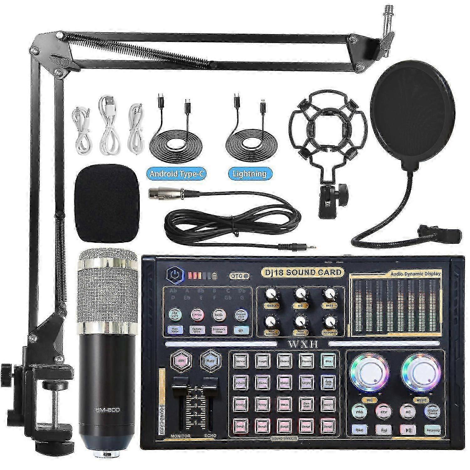 Professionelt Studio Audio Kit Mikrofon lydkort tuning udstyr - Sort