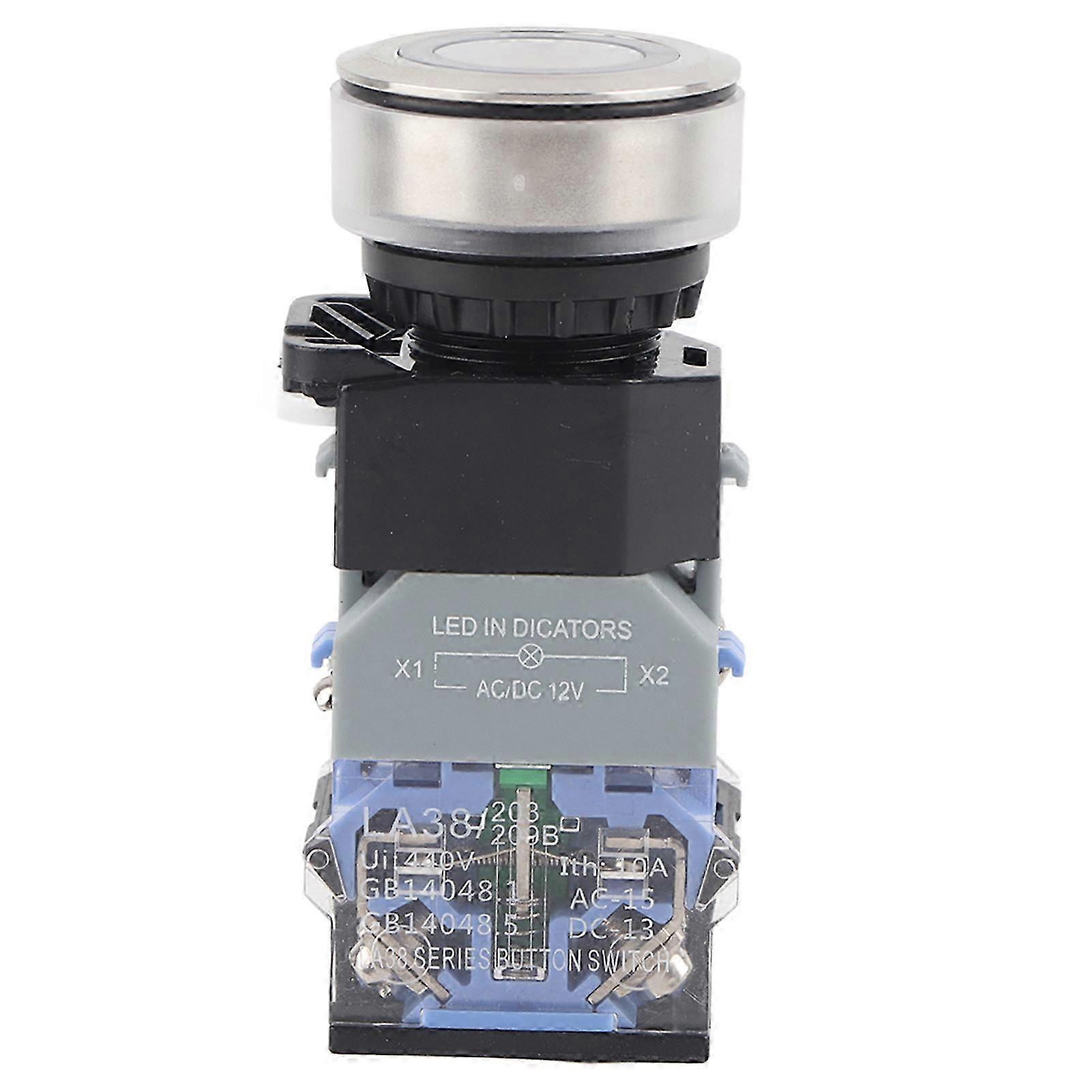 Compact Push Button Switch with Blue Light 30mm Installation Diameter LA38 Ac DC12V(Self Locking )