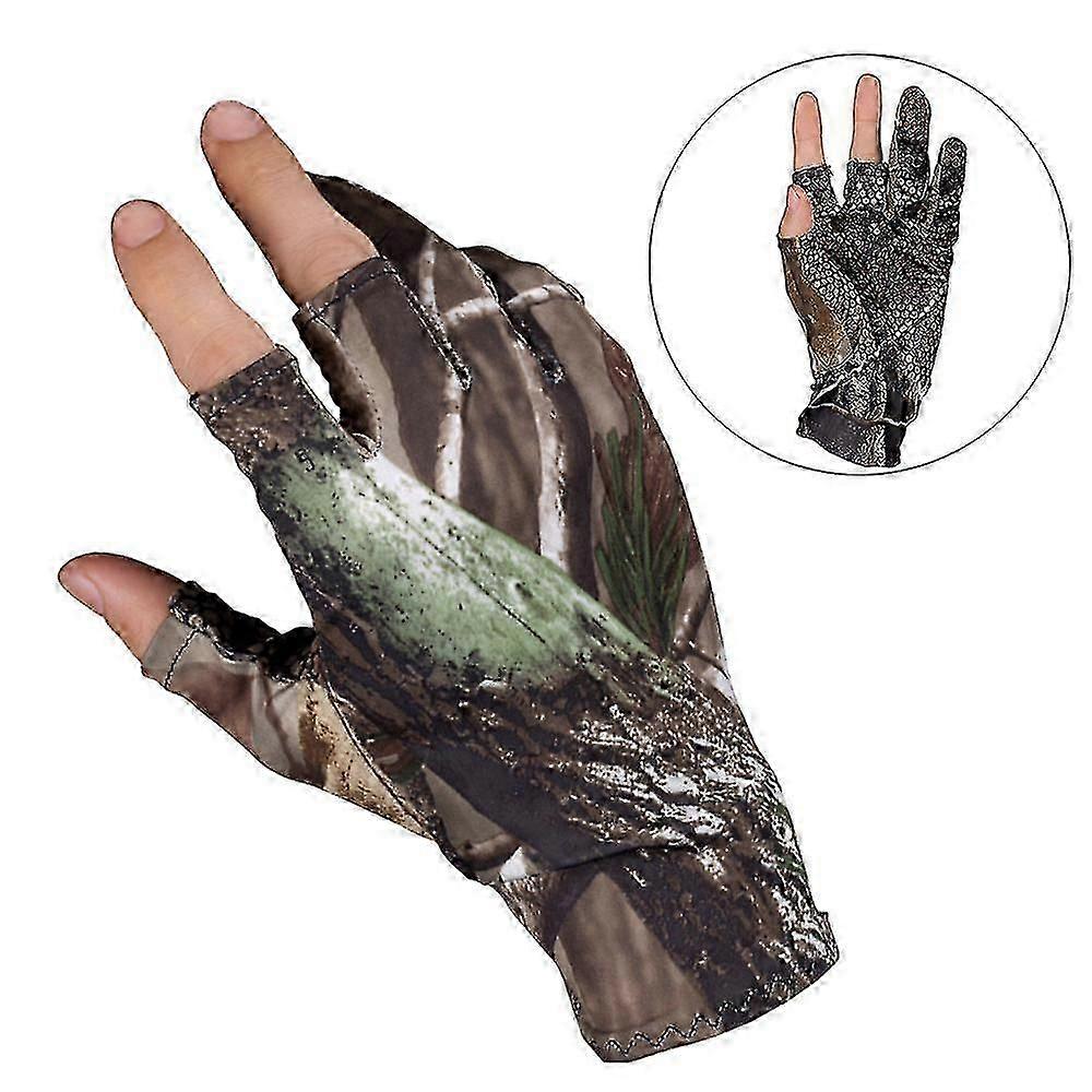 Skridsikre fiskehandsker Camo Camouflage Elastisk tynd vante 3 fingre Skåret Camping Jagthandsker