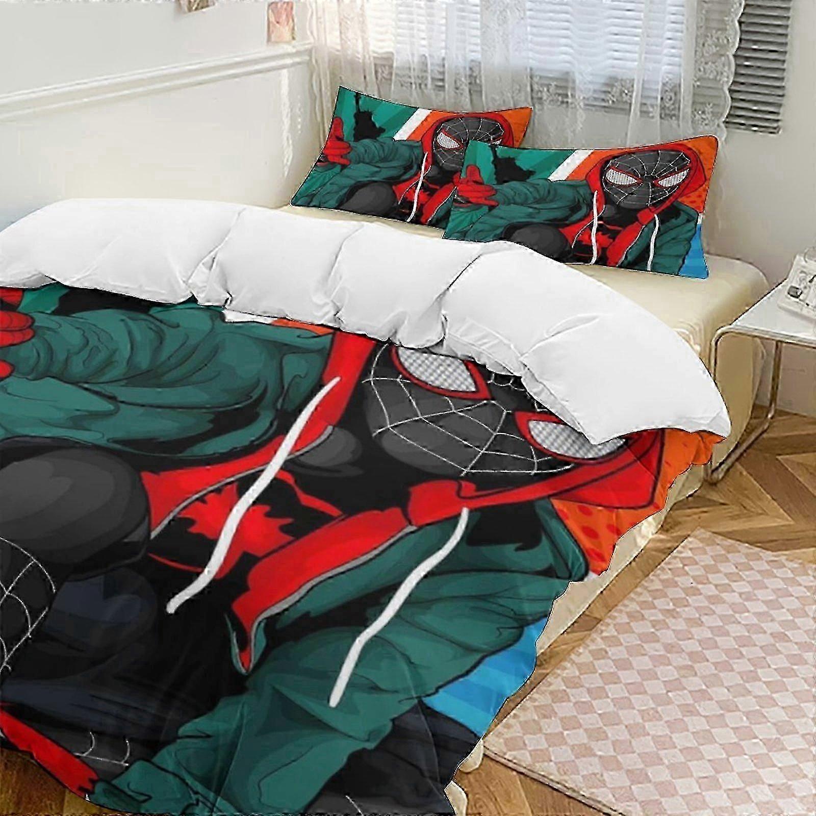 n807 Lakan Miles Morales dunpåslakan Sängkläder i mikrofiber Lättvikt3-delat setLätt och bekväm (1 påslakan och 2 kuddar)