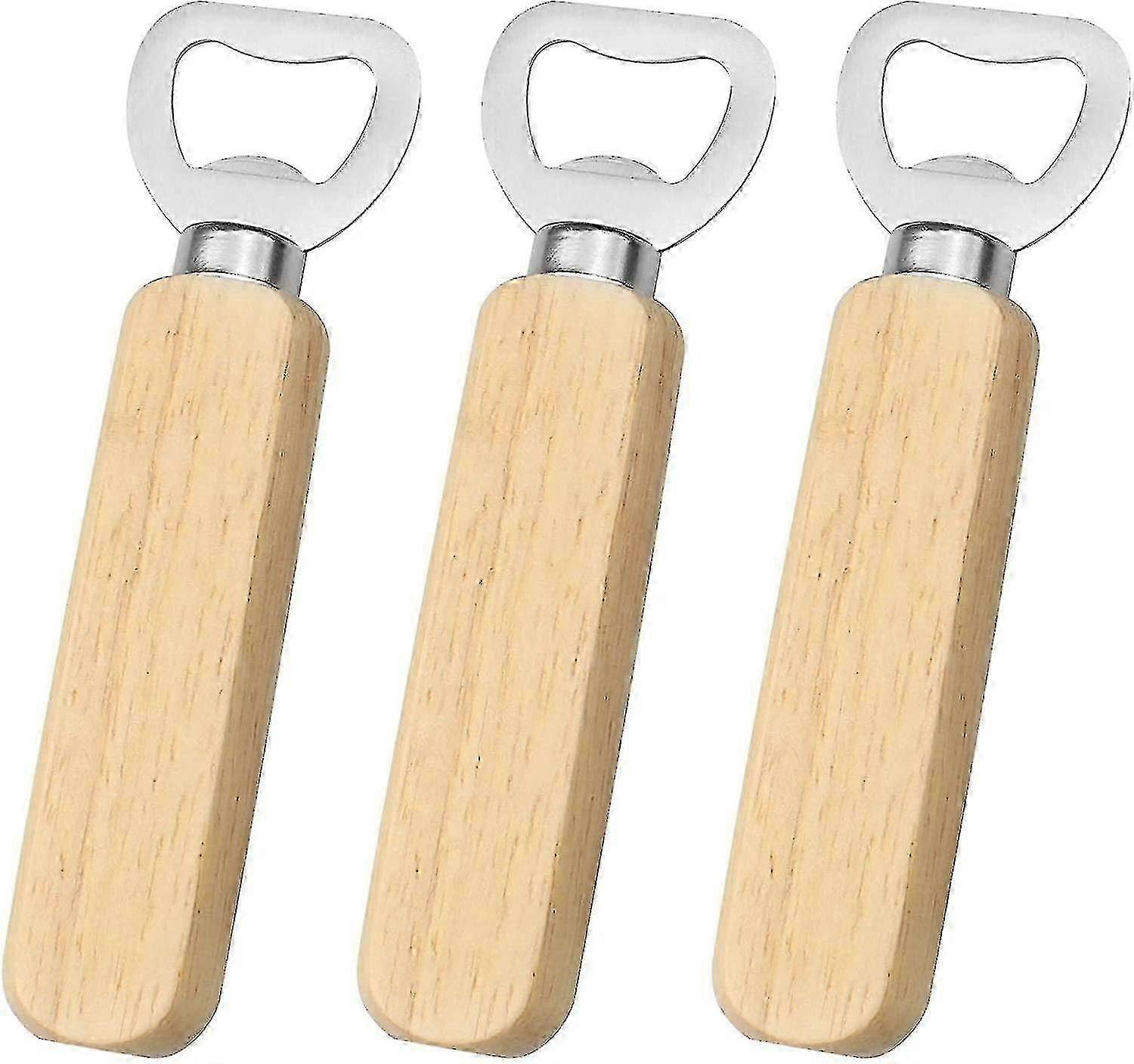 ビールソーダとソフトドリンクのためのポータブル木製ハンドルボトルオープナー - 3パック