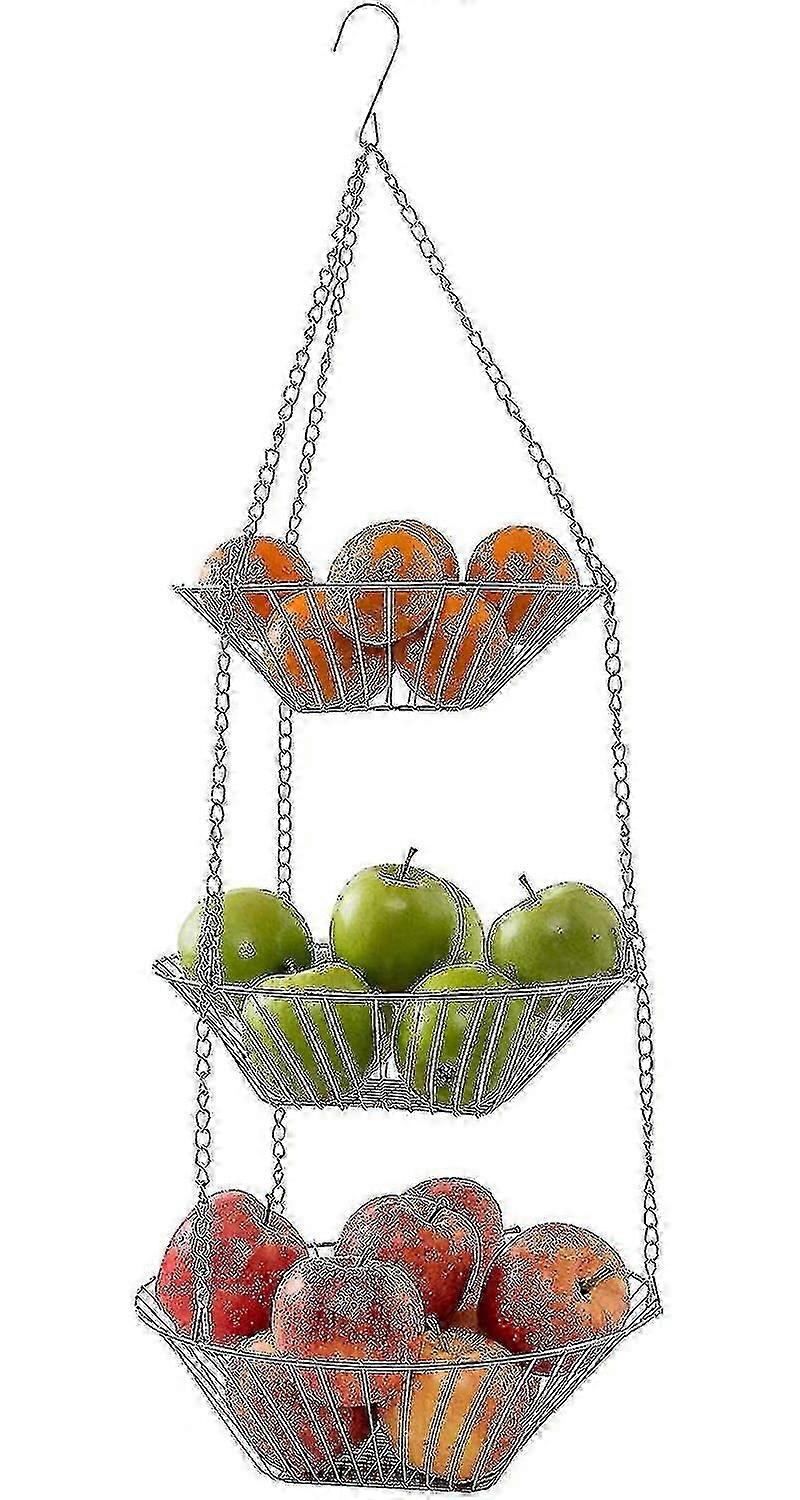 3-tier Kitchen Hanging Fruit Basket, Irona