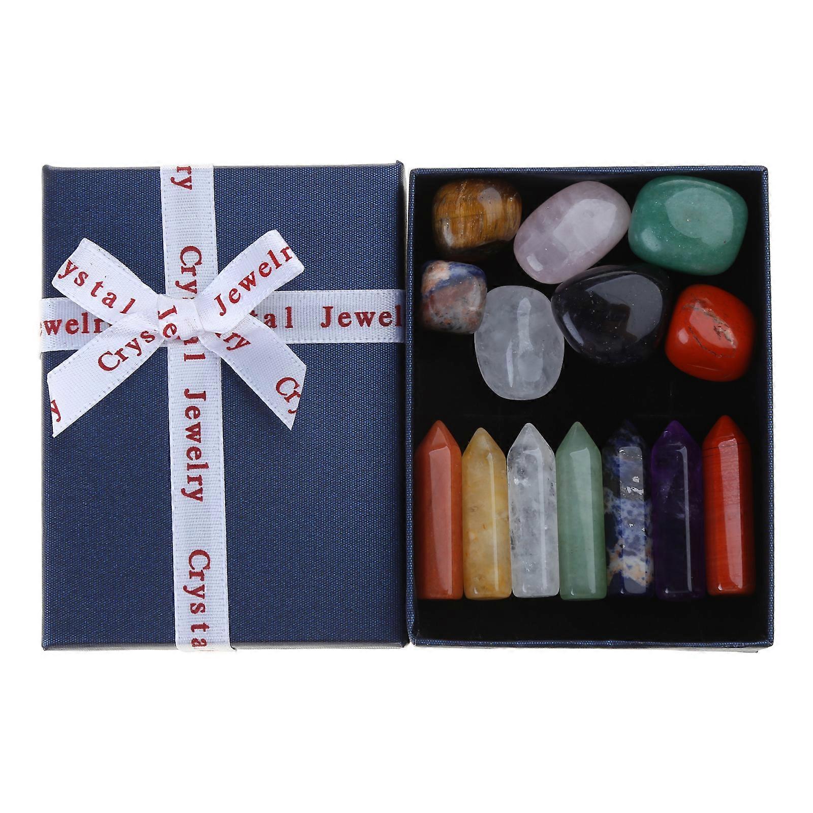 14pcs/set Chakras Hexagonal Column Energy Stone Combination Set Natural Crystal Gemstones Ornaments Decorations Gift