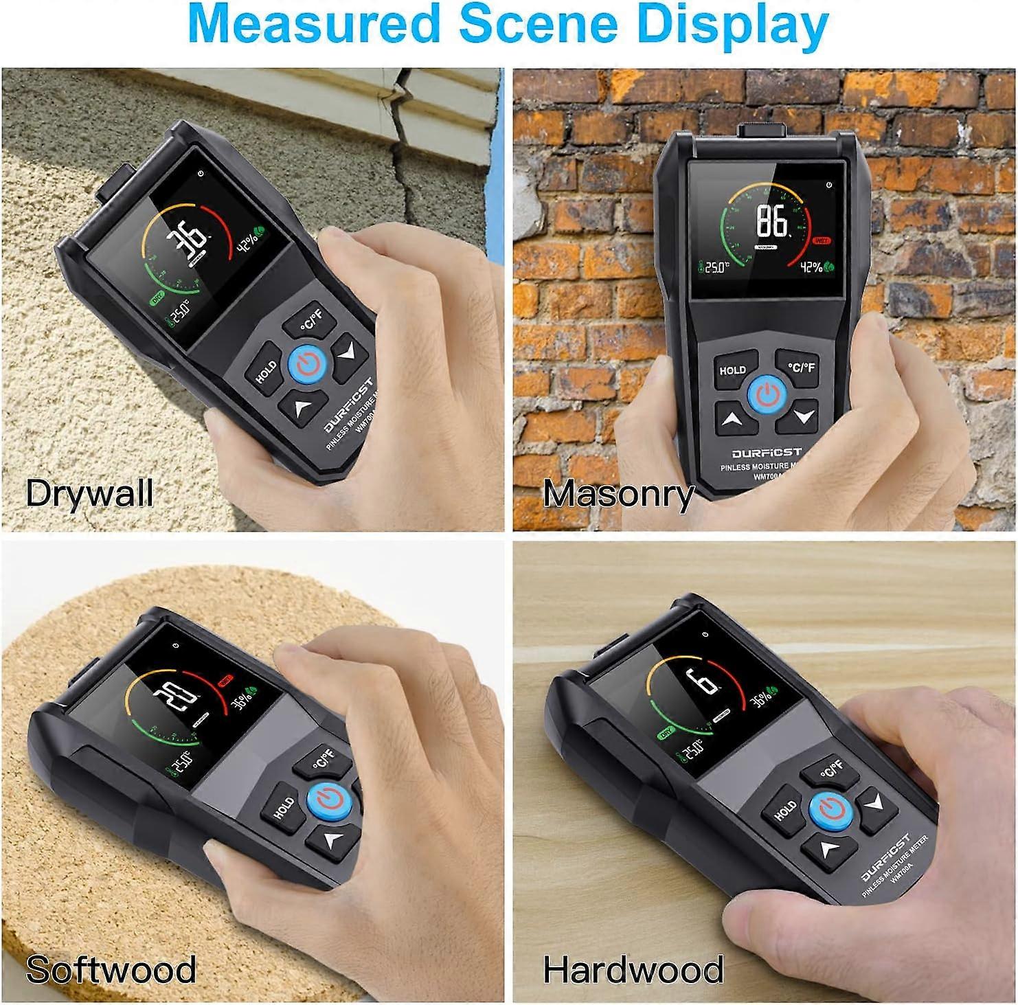 Pinless Moisture Meter, Non-Destructive Detection, Water Leak Detector, Backlit Lcd Display
