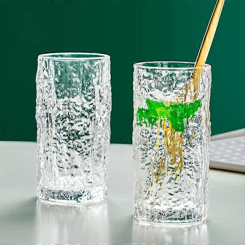 2 PCS Transparent Bark Hammered Glass Cup for Household Kitchen