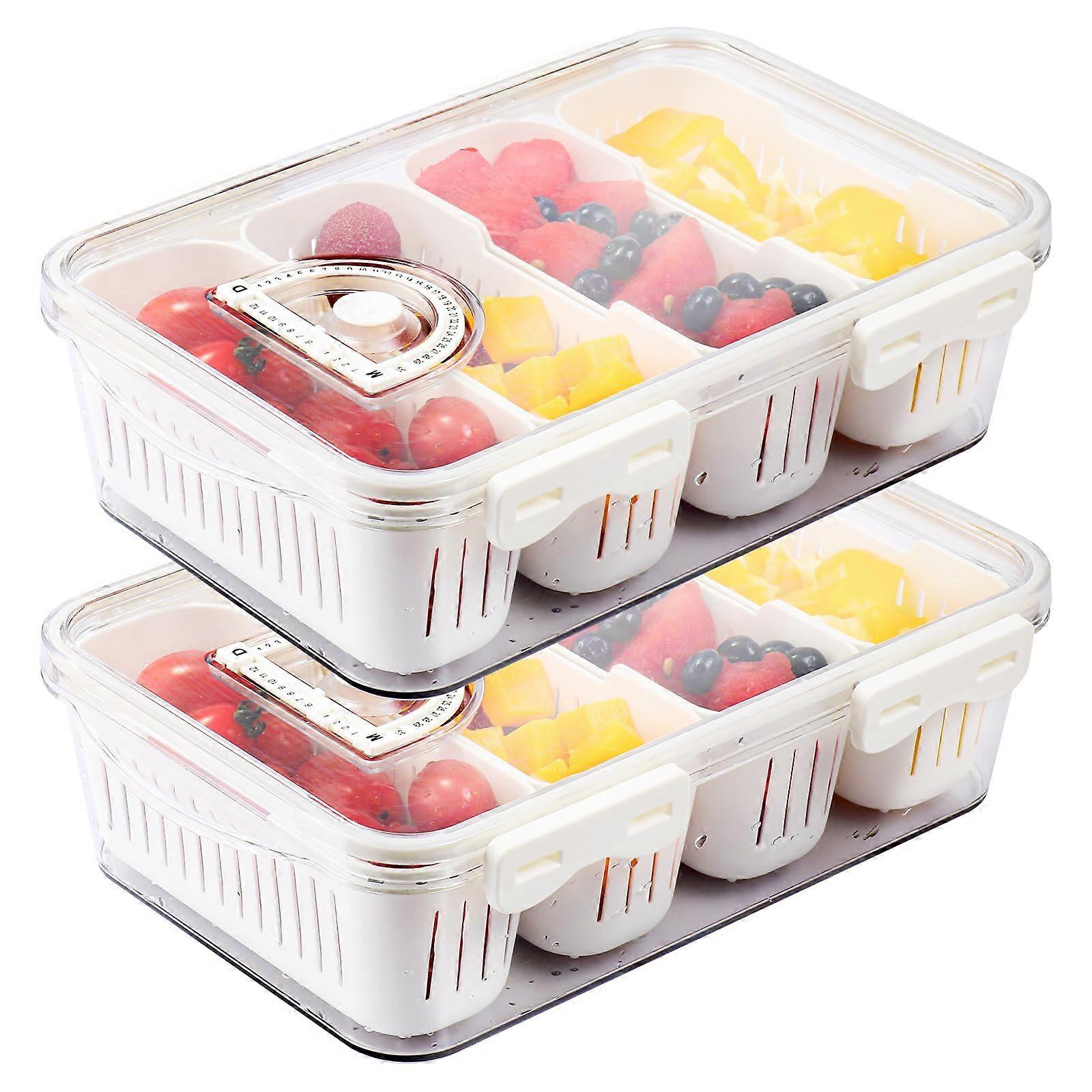 2 Pack Divided Serving Tray Fresh Keeper Fridge Stackable Vegetable Saver for Refrigerator 4 Boxes