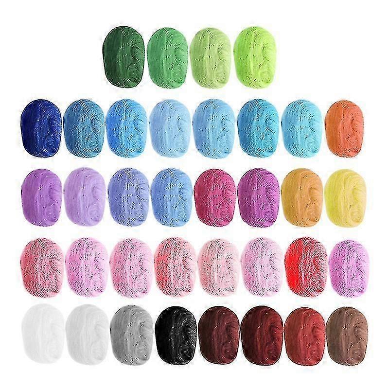 Felting Wool 36 Colors for Needle Felting Crafts - 5g per Color, Reusable Storage Pouches