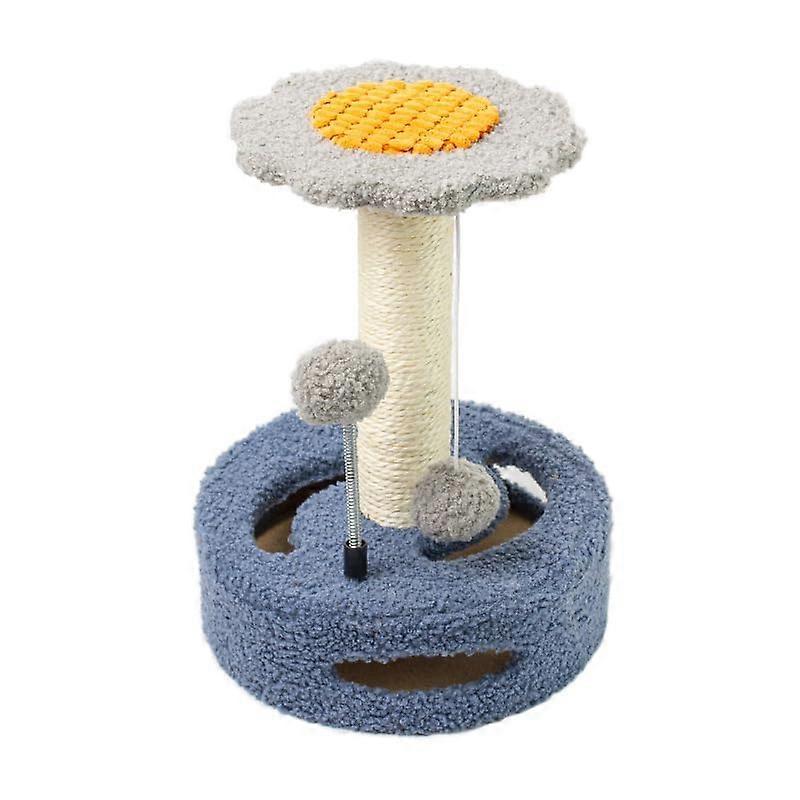 FlowerShaped Cat Tree with Sisal Post, 13.8W x 13.8D x 17.7H inches, Interactive Dangling Balls (Dark Blue)