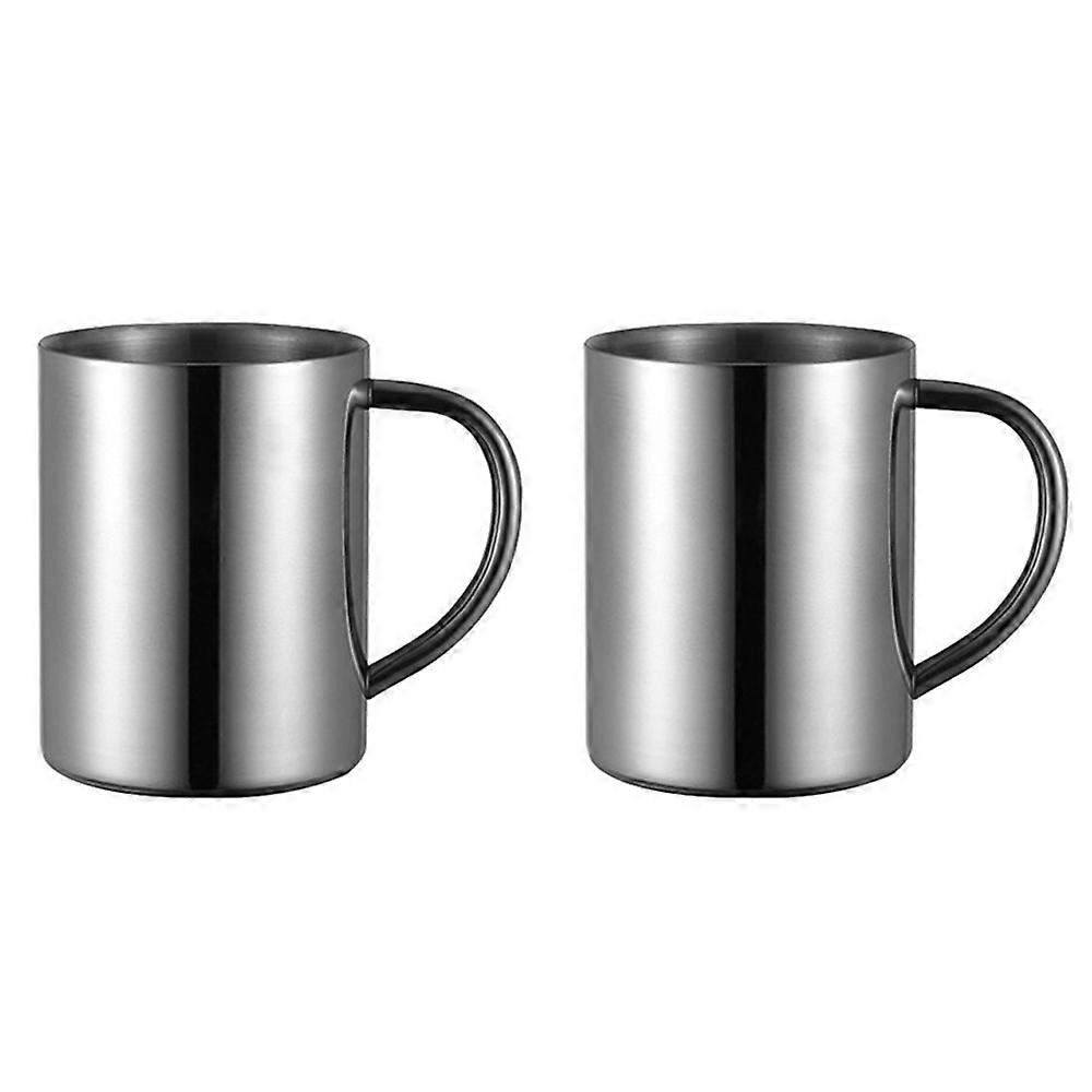 Camping Kaffeebecher Unzerbrechlicher doppelwandiger Edelstahlbecher mit Henkel, 2er Set