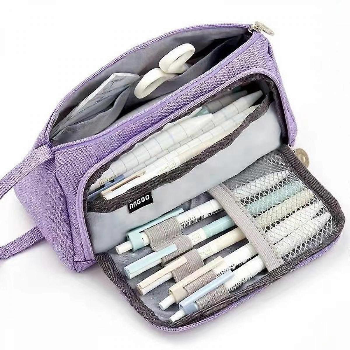 Simple creative pencil case canvas multi-layer large capacity stationery bag for students