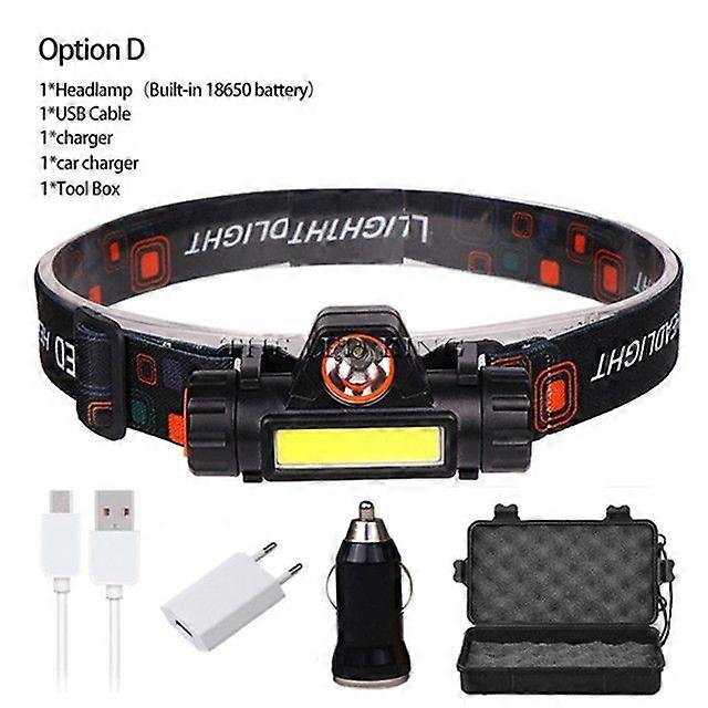 Portable Mini Q5+ Cob Led Headlamp, High Power, Built in 18650 Battery, Stepless Dimmable Light, Great for Outdoor Camping