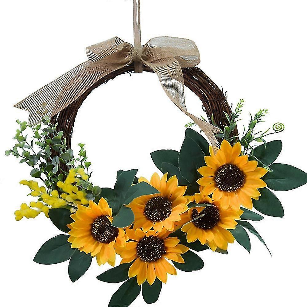 Artificial Sunflower Mini Wreath, Spring Summer Wreath For Front Door Wall Window Wedding Party Far