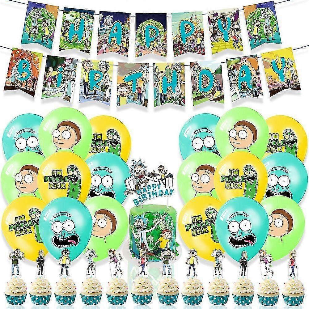 Rick And Morty Theme Party Decoration Supplies Kit Banner Balloons Cake/cupcake Toppers Set