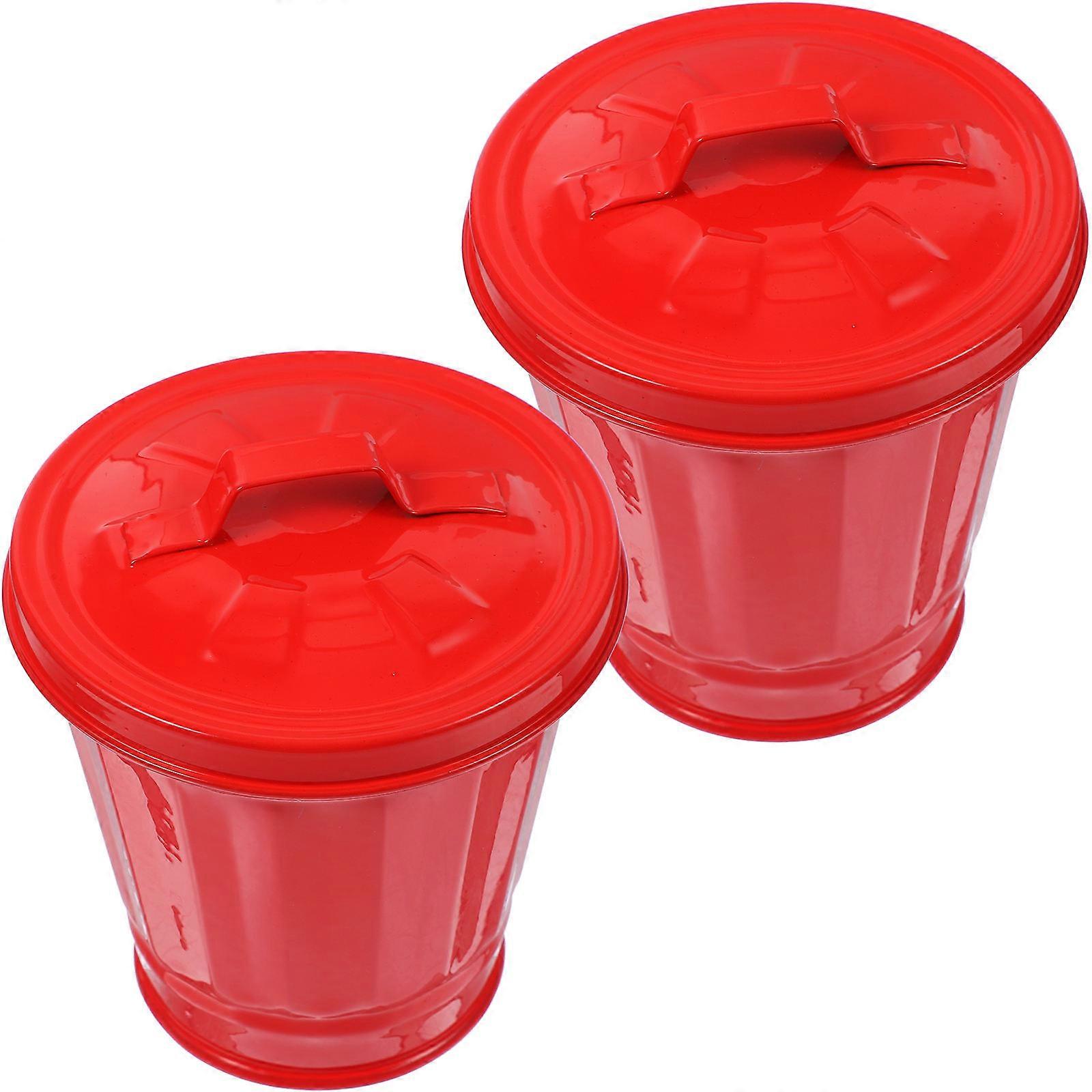 2pcs Galvanized Trash Can with Lid – Compact Waste Bucket for Kitchen, Desk & Home Organization – & Convenient Waste Container for Office and