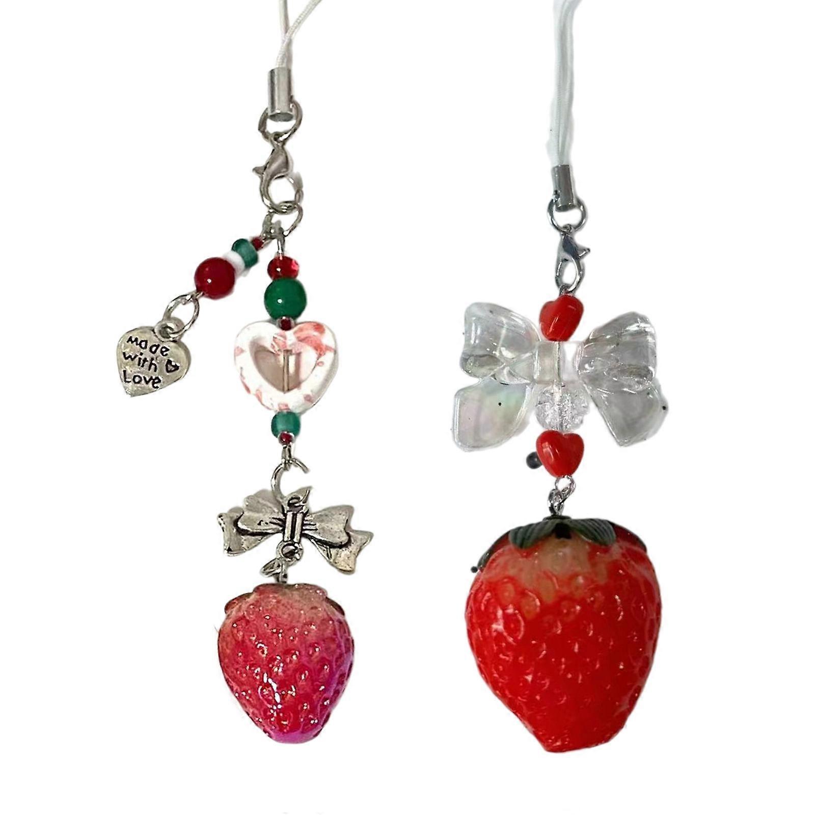 Unique Acrylic Strawberry Pendant Phone Charm and Keychain Cute and Portable Strawberry Beaded Phone and Bag Charm