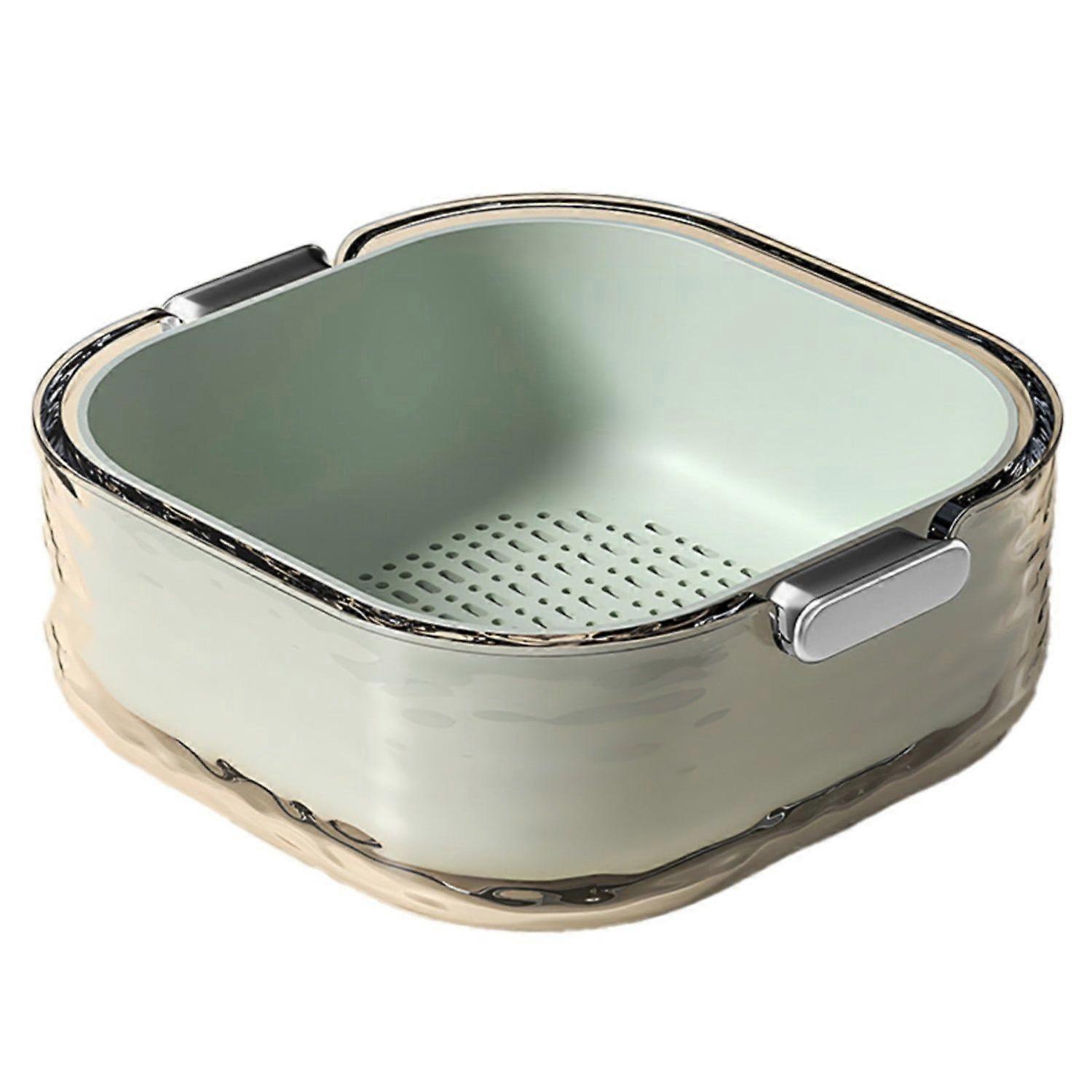 Double Layer Drain Basket Vegetable Basin Filter Double Layer Stackable Detachable Bowl Filter Kitchen Drain Rack, Green