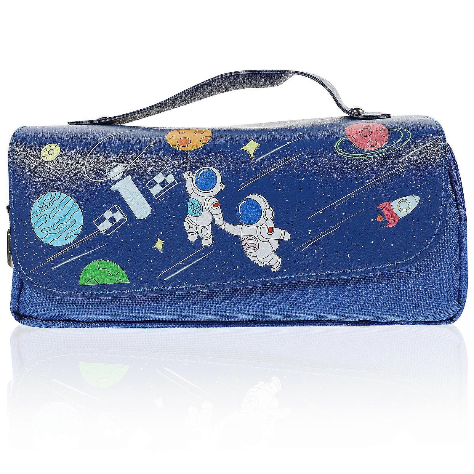 Wear-Resistant Pencil Pouch Rectangular Blue PU Organization School 1Set