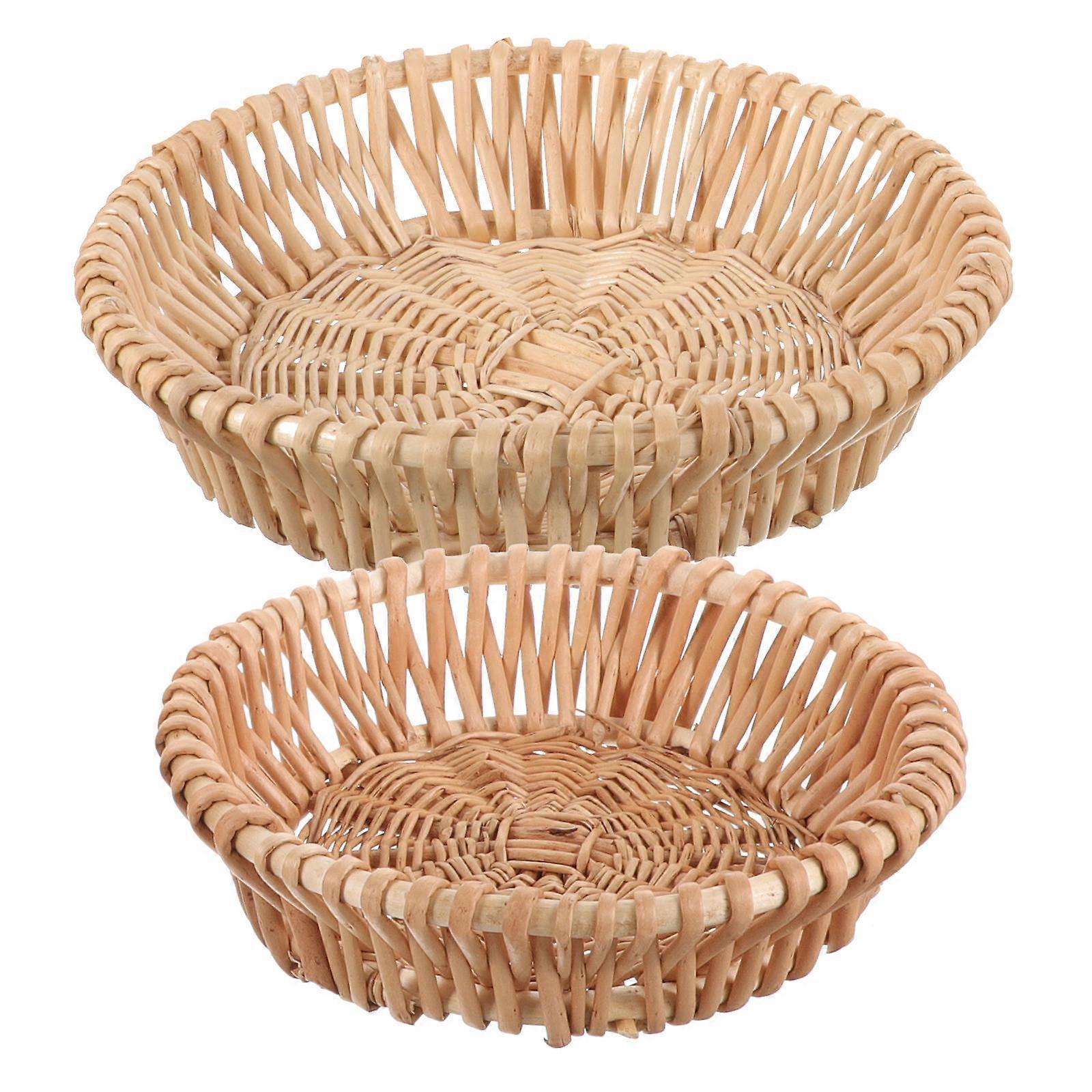 Wicker Woven Tray Woven Food Fruit Baskets Indoor Use Square Shape Wicker Material Organizing 2Pcs